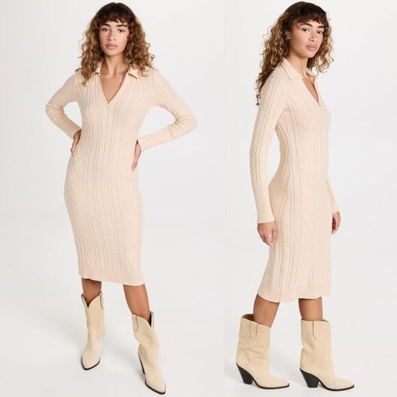 MONROW Women's Sweater Polo Dress - Off White - Size Large - Picture 3 of 9